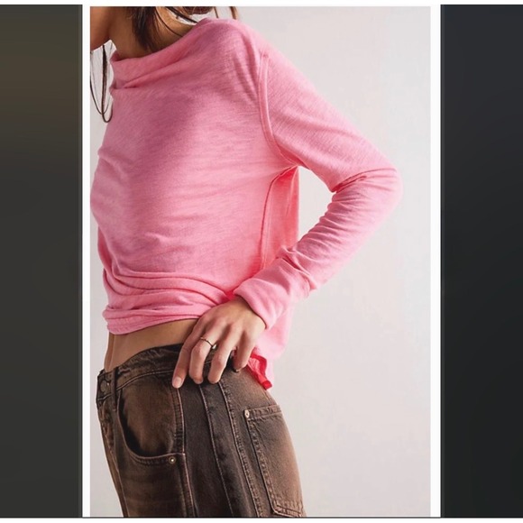 Free People Kimmi Long Sleeve Top Pink XL Soft  Relaxed NWT New - Picture 3 of 10